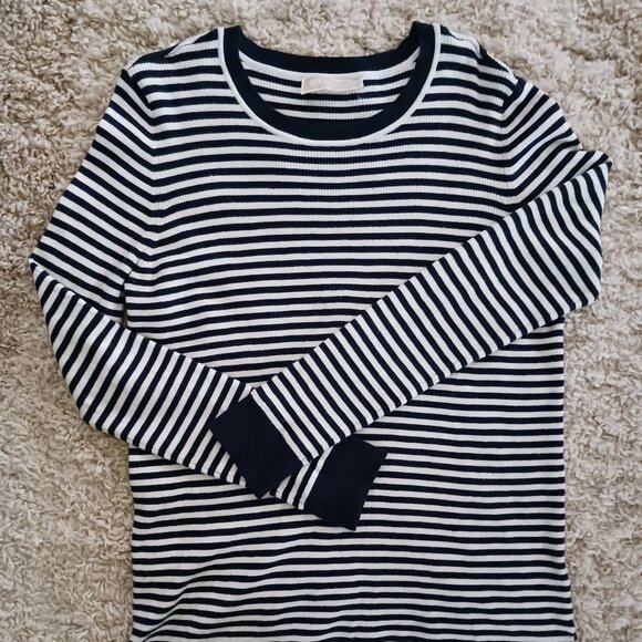 MICHAEL KORS Women's Sweater White Blue Strip Nautical Sailing Logo Size Large - Picture 1 of 2